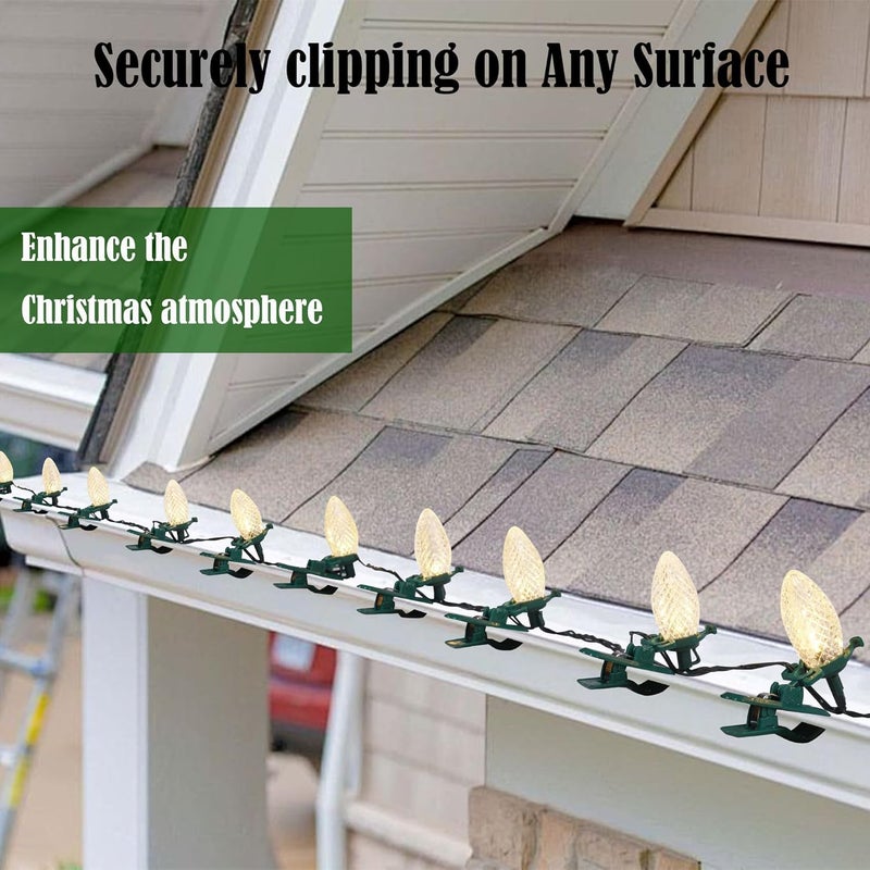TW SHINE C7 C9 Christmas Lights Spring Clips, 50 Pack Holiday Lights Universal Quick Spring Clips for E12 E17, Weatherproof Shatterproof Clips Outdoor for Roof Fence Shingle Gutter - Image 2